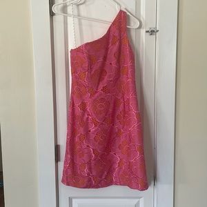 Lily Pulitzer Orange and Pink sleeveless one shoulder eyelet dress size 2